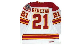 Autographed Perry Berezan Vintage Calgary Flames Jersey