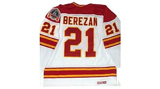 Autographed Perry Berezan Vintage Calgary Flames Jersey Autographed Perry Berezan Vintage Calgary Flames Jersey